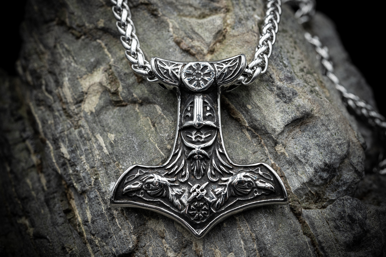 Thors Hammer Wikinger Raben Kette Odin Hugin & Munin Mjölnir Edelstahl Viking 